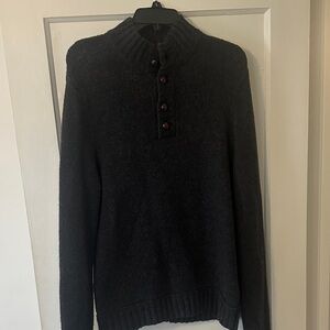 Fossil Men's Dark Charcoal Button-Neck Zip-Style Sweater